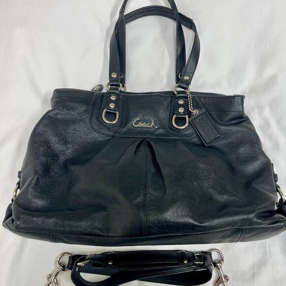 COACH ASHLEY BLACK LEATHER LARGE SATCHEL CARRYALL BAG PURSE F15513 - Picture 4 of 9